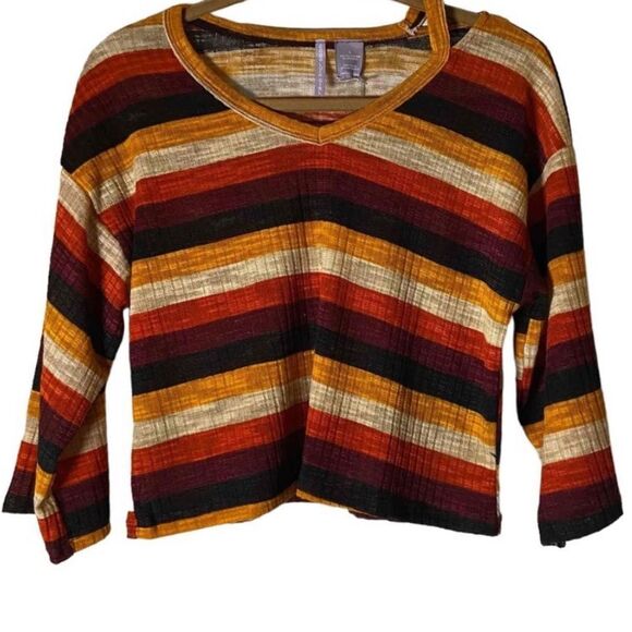 GOOD LUCK GIRL | Girl’s Long Sleeve Striped Top Shoulder Cut Out Size Large (14) - Picture 1 of 7